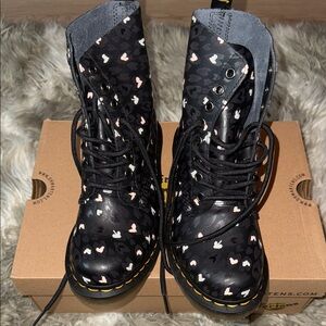 Dr. Martens Black and Pink Heart Combat Boots